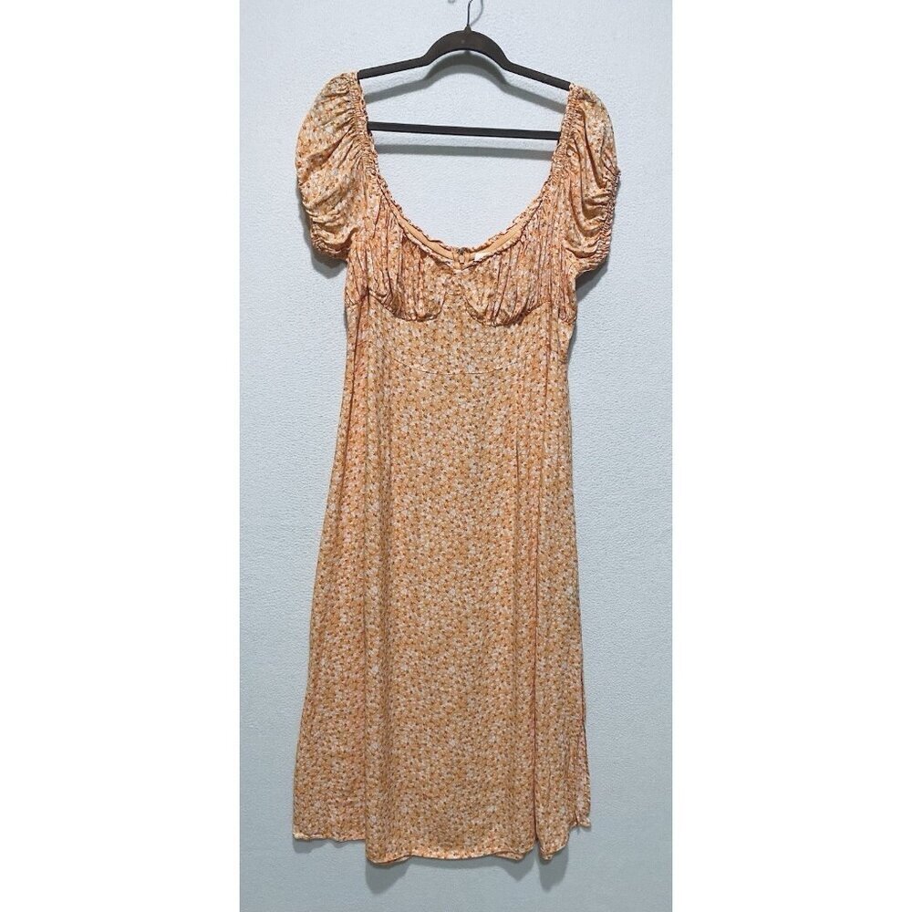H and M Dress Womens XL Orange Ditzy Floral Ruffle Milkmaid Coquette Feminine - Picture 2 of 6
